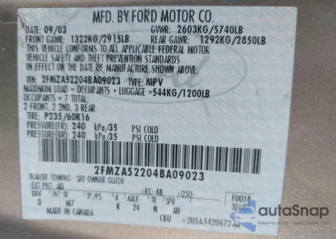 2004 Ford Freestar Sel z USA, uszkodzony, nr VIN 2FMZA52204BA09023